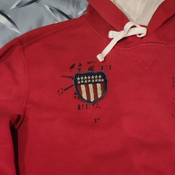 Vintage Polo Ralph Lauren Thermal Hoodie Sweatshirt Size L Red Waffle - Picture 3 of 6